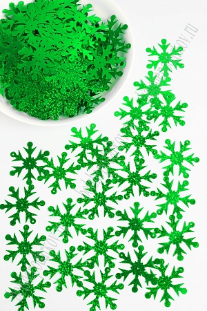 Пайетки &quot;Снежинки крупные&quot; 5 см*500 гр (SF-1933) зеленый №А95