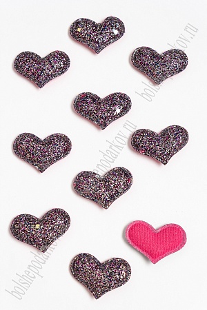 Патч 3D с блестками &quot;Сердечко&quot; 3,8*2,8 см (20 шт) SF-3162, черный/фукси