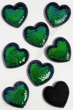 Патч с пайетками &quot;Сердечко&quot; 5,5*5 см (10 шт) SF-3782, зеленый хамелеон