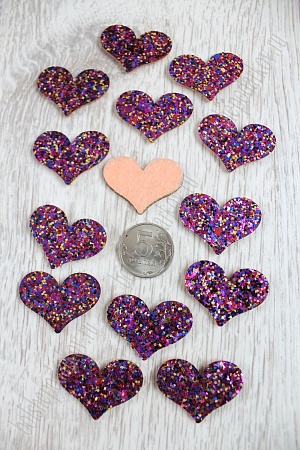 Патч с пайетками &quot;Сердце&quot; 3,8*2,7 см (20 шт) SF-1529, фукси