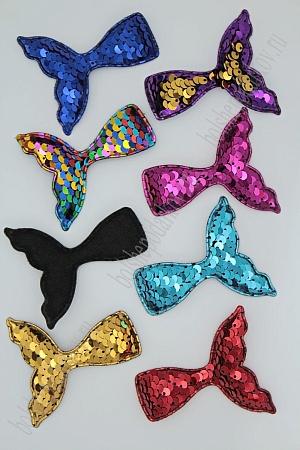 Патч 3D,  с двухсторон. пайетками &quot;Хвост русалки&quot; 6*5 см (20 шт) SF-1890, ассорти