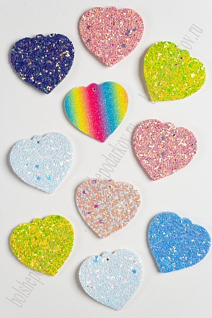 Патчи двухсторонние с пайетками &quot;Сердце&quot; 4,5*4 см (10 шт) SF-2274, ассорти
