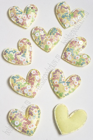 Патч с крупными пайетками &quot;Сердце&quot; 45*48 мм (10 шт) SF-2975, лимонный