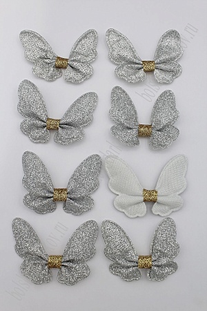 Патч с блестками 6,5*5 см &quot;Бабочка&quot; (10 шт) SF-1874, серебро