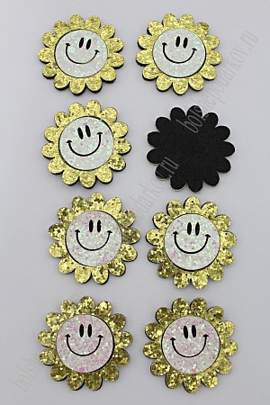 Патч с пайетками &quot;Цветок с улыбкой&quot; 4,5 см (10 шт) SF-1878, светлое золото