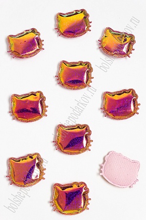 Патч глянец с блестками &quot;Котёнок&quot; 3*3,5 см (10 шт) SF-2971, коралловый хамелеон