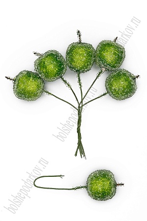 Муляж декоративный яблоко засахаренное на веточке, SF-1241, зеленое (100 шт)