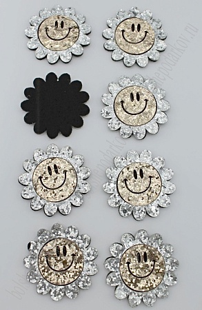 Патч с пайетками &quot;Цветок с улыбкой&quot; 4,5 см (10 шт) SF-1878, серебро