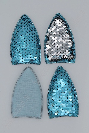 Патч 3D,  с двухсторон. пайетками &quot;Ушки вытянутые&quot; 8*4,5 см (10 шт) SF-1881, голубой