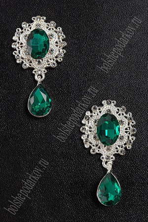 Серединка ювелирная с подвеской (2 шт) SF-4482, серебро/изумрудный №14