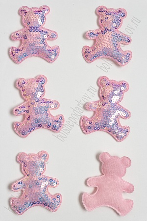 Патч с пайетками &quot;Мишка&quot; 5*6 см (10 шт) SF-3782, светло-розовый хамелеон