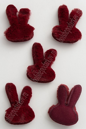 Патч меховой &quot;Зайка&quot; 4,2*6 см (10 шт) SF-3164, бордовый