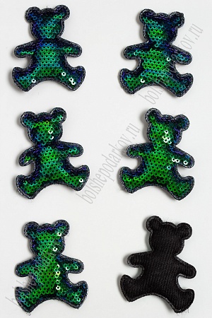 Патч с пайетками &quot;Мишка&quot; 5*6 см (10 шт) SF-3782, зеленый хамелеон
