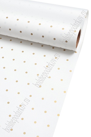 Пленка для цветов в рулоне &quot;Горошек&quot; 58 см*10 м (SF-7064) белый/золото №062