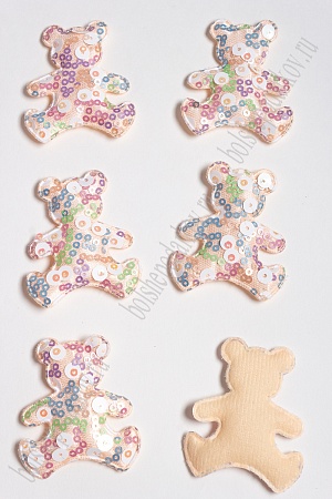 Патч с крупными пайетками &quot;Мишка&quot; 58*48 мм (10 шт) SF-2975, персиковый