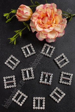 Пряжка пластик со стразами 17*17 мм &quot;Квадрат&quot; (30 шт) SF-4248, серебро