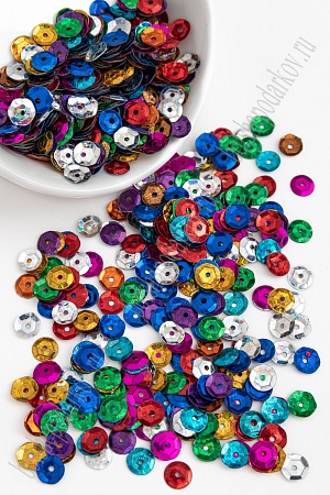 Пайетки круглые 6,5 мм*500 гр. (SF-1146) ассорти