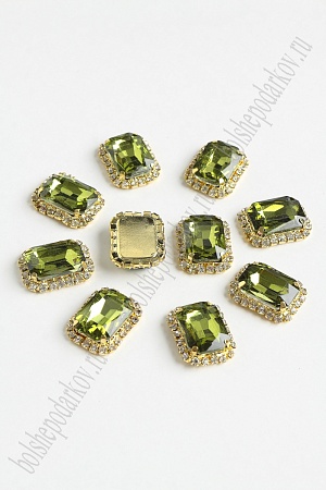 Стразы в золотой оправе 23*17 мм &quot;Прямоугольник&quot; (5 шт) SF-2050, фисташковый №30