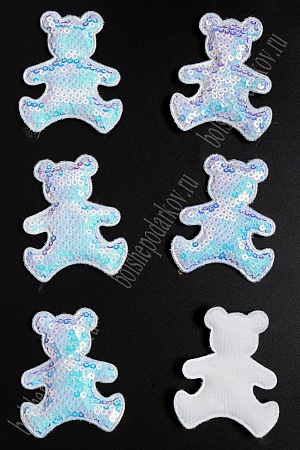 Патч с пайетками &quot;Мишка&quot; 5*6 см (10 шт) SF-3782, голубой хамелеон