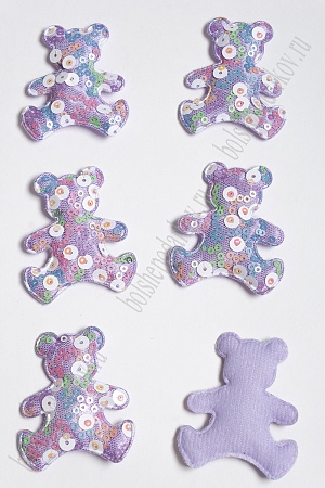 Патч с крупными пайетками &quot;Мишка&quot; 58*48 мм (10 шт) SF-2975, фиолетовый