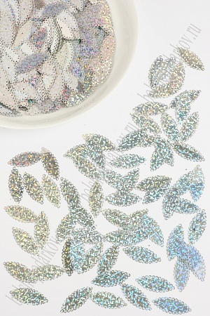 Пайетки 3,2*1,3 см &quot;Листок ажурный&quot; 50 гр (SF-1938) серебро №50112