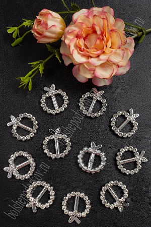 Пряжка пластик со стразами 21*23 мм &quot;Яблочко&quot; (30 шт) SF-4248, серебро