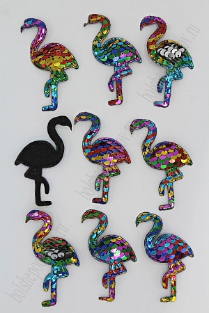 Патч 3D,  с двухсторон. пайетками &quot;Фламинго&quot; 6*4 см (10 шт) SF-1893, разноцветный