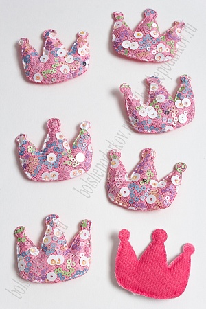 Патч с крупными пайетками &quot;Корона&quot; 46*53 мм (10 шт) SF-2975, фукси