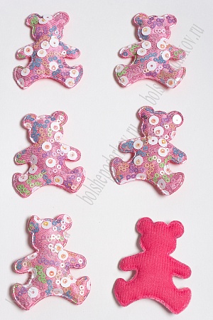 Патч с крупными пайетками &quot;Мишка&quot; 58*48 мм (10 шт) SF-2975, фукси