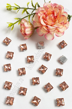 Стразы пришивные 10 мм &quot;Квадрат&quot; (20 шт) SF-3711, розовый персик №19