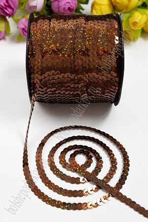 Пайетки 6 мм на нитке (голографические) SF-3068, коричневый