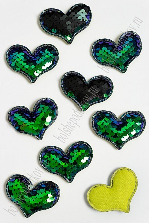 Патч с двухсторон. пайетками &quot;Сердечко&quot; 5*4 см (10 шт) SF-3783, зеленый хамелеон