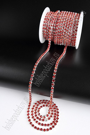 Стразы в бобине SS16М (4 мм*10 ярд) SF-2055, красный в серебряной оправе