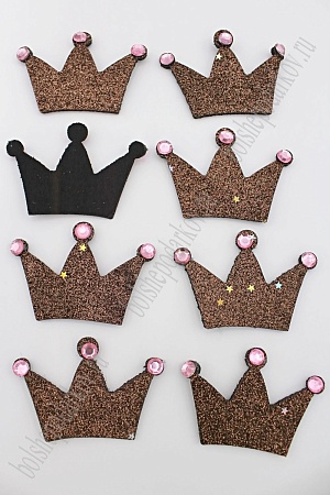 Патч с декором стразы 6*4 см &quot;Корона&quot; (10 шт) SF-1876, шоколадный