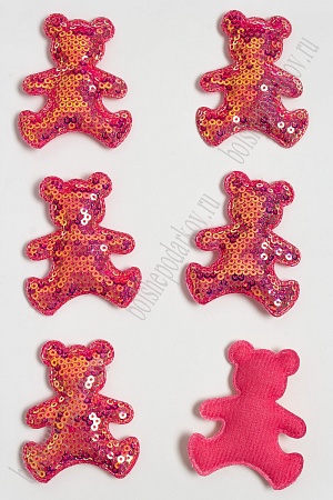 Патч с пайетками &quot;Мишка&quot; 5*6 см (10 шт) SF-3782, коралловый хамелеон