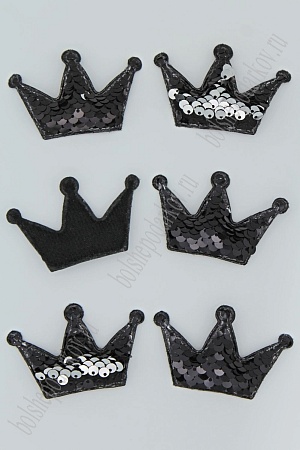 Патч 3D,  с двухсторон. пайетками &quot;Корона&quot; 6*4 см (10 шт) SF-1884, черный