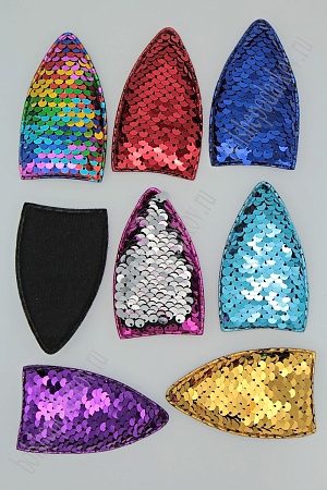 Патч 3D,  с двухсторон. пайетками &quot;Ушки вытянутые&quot; 8*4,5 см (20 шт) SF-1881, ассорти