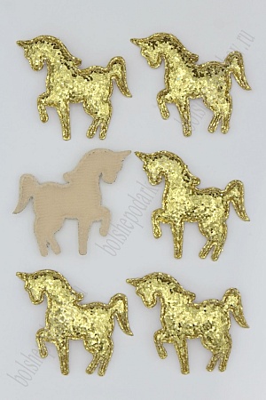 Патч 3D, россыпь пайеток &quot;Единорог&quot; 6*5 см (10 шт) SF-1889, светлое золото