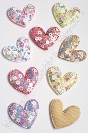 Патч с крупными пайетками &quot;Сердце&quot; 45*48 мм (30 шт) SF-2975, ассорти