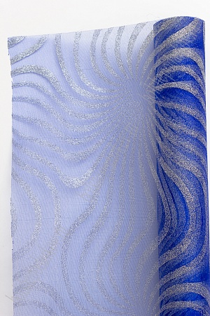 Органза 48 см*5 ярд &quot;Узоры с глиттером&quot; (SF-769-2) синий