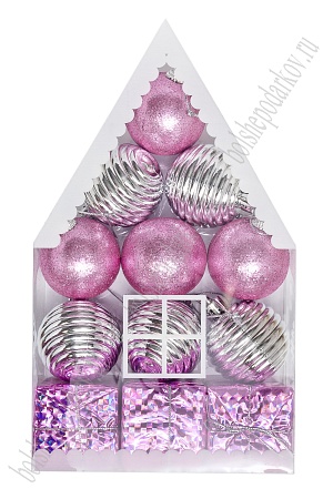 Набор новогодних шаров &quot;Ассорти&quot; 5 см (12 шт) SF-7334, серебро/св.-розовый