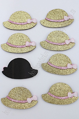 Патч с декором бантик 5,5*3,5 см &quot;Шляпка&quot; (10 шт) SF-1875, светлое золото