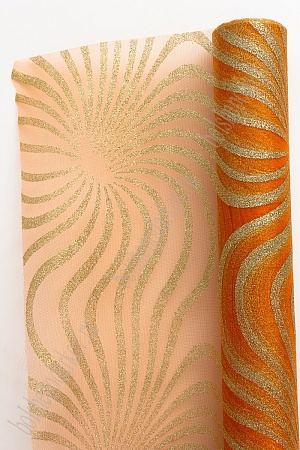 Органза 48 см*5 ярд &quot;Узоры с глиттером&quot; (SF-769-2) оранжевый