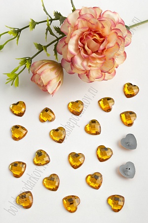 Стразы граненые 12 мм, сердце (100 шт) SF-378/1614, золото