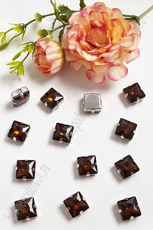 Стразы пришивные 12 мм &quot;Квадрат&quot; (20 шт) SF-3710, темно-коричневый №4