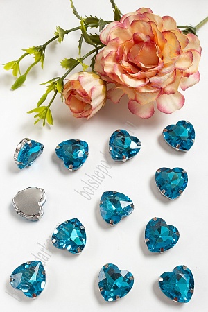 Стразы пришивные 16 мм &quot;Сердечко&quot; (10 шт) SF-3715, голубой №12