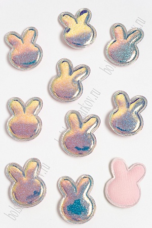 Патч глянец с блестками &quot;Зайка&quot; 4,3*3,2 см (10 шт) SF-2971, бледно-розовый хамелеон