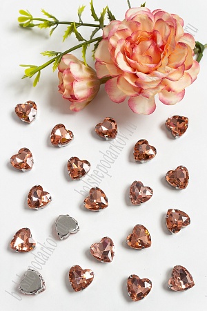 Стразы пришивные 12 мм &quot;Сердечко&quot; (10 шт) SF-3716, розовый персик №19