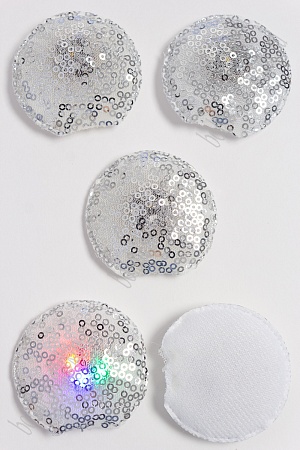 Патч с пайетками &quot;Ушки круглые&quot; 5,5*5 см (5 шт) SF-3165, серебряный