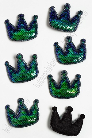 Патч с пайетками &quot;Корона&quot; 5,5*4,5 см (10 шт) SF-3782, зеленый хамелеон